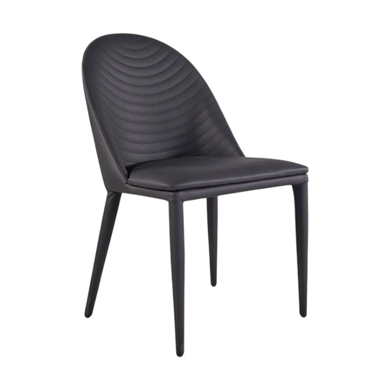 Pemberly Row Side Dining Chair Set of 2 in Black Metal w/ Faux Leather Cushions