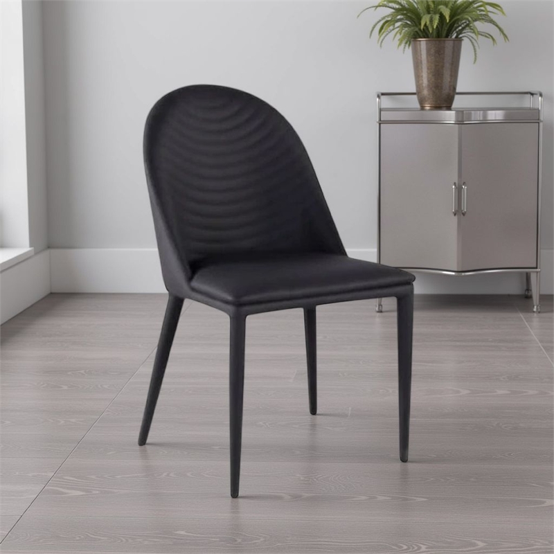 Pemberly Row Side Dining Chair Set of 2 in Black Metal w/ Faux Leather Cushions