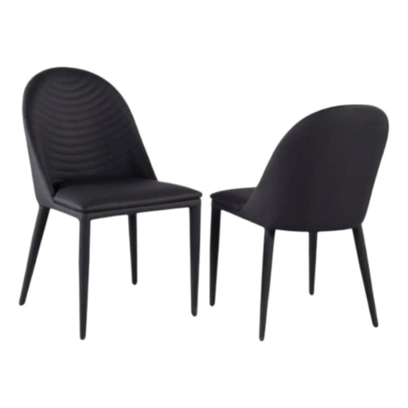 Pemberly Row Side Dining Chair Set of 2 in Black Metal w/ Faux Leather Cushions