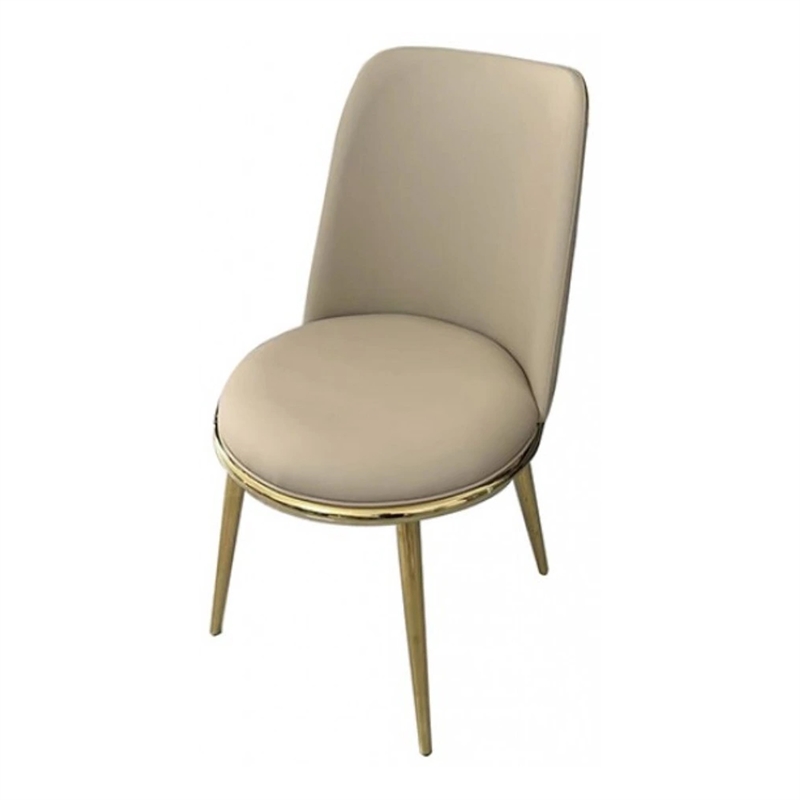 Pemberly Row Side Dining Chair 2Pc Gold Metal Taupe Faux Leather Round Seats