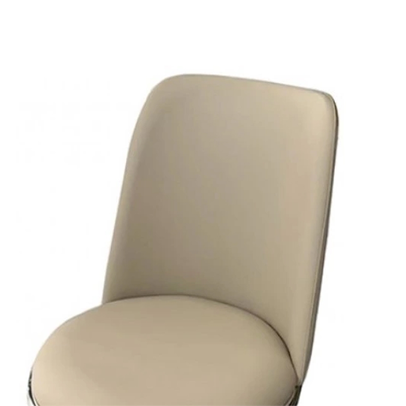 Pemberly Row Side Dining Chair 2Pc Silver Metal Taupe Faux Leather Round Seats