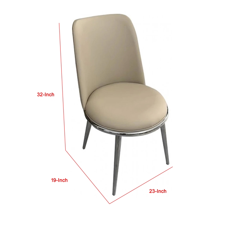 Pemberly Row Side Dining Chair 2Pc Silver Metal Taupe Faux Leather Round Seats