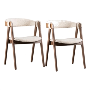 Pemberly Row Side Dining Chair Set of 2 Curve Panel Back in Walnut Brown Boucle