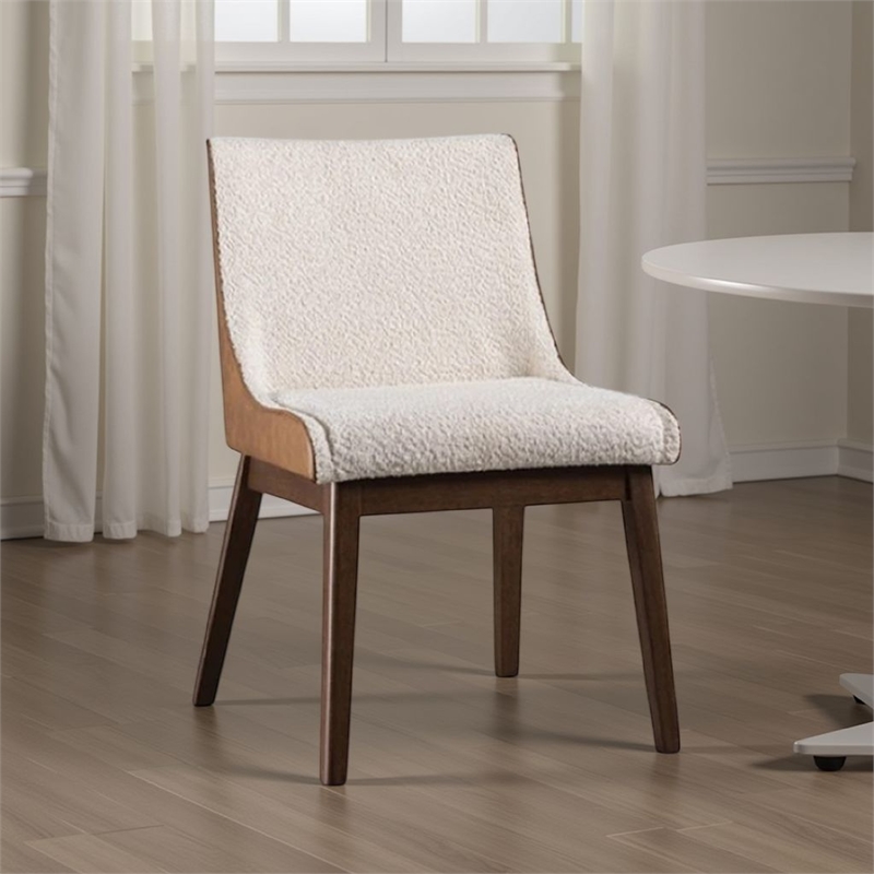 Pemberly Row Side Dining Chair Set of 2 Curved Panel Back Walnut Brown in Beige