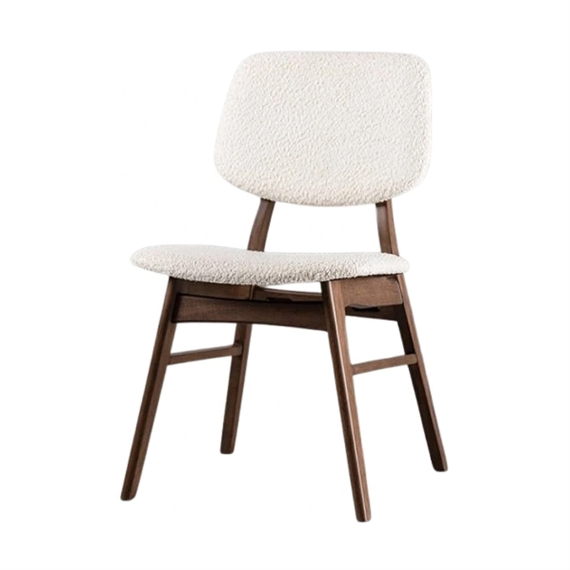 Pemberly Row Side Dining Chair Set of 2 Angled Legs Walnut Brown in Beige Boucle