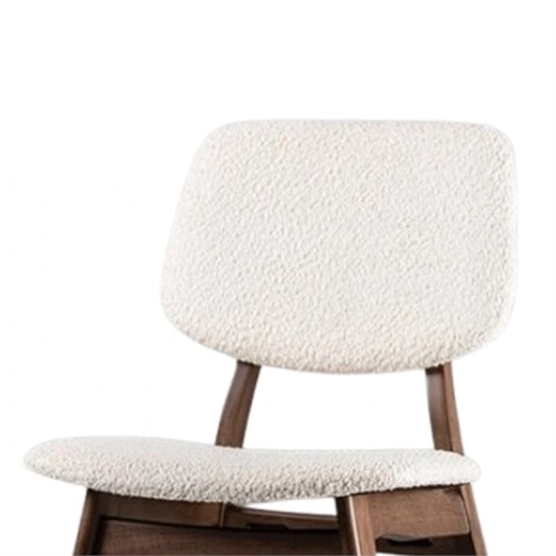Pemberly Row Side Dining Chair Set of 2 Angled Legs Walnut Brown in Beige Boucle