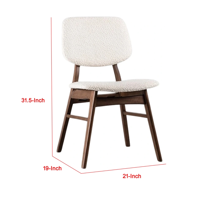 Pemberly Row Side Dining Chair Set of 2 Angled Legs Walnut Brown in Beige Boucle