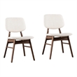 Pemberly Row Side Dining Chair Set of 2 Angled Legs Walnut Brown in Beige Boucle
