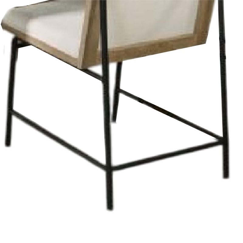 Pemberly Row Side Dining Chair Set of 2 Metal Legs Oak Brown Rubberwood in Beige