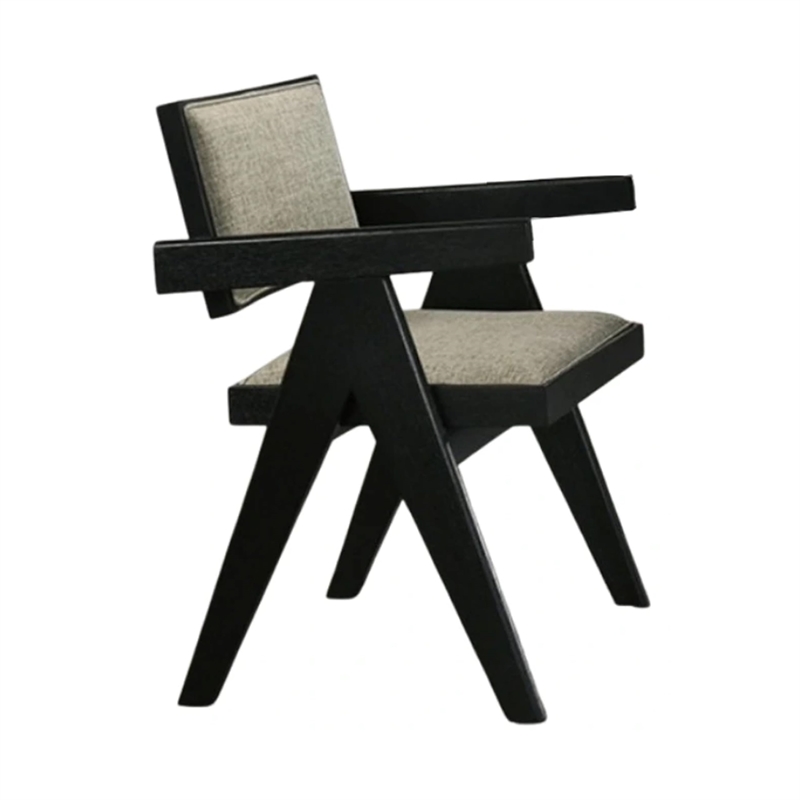 Pemberly Row Dining Armchair 2Pc Curved Arms Angled Rear Legs in Gray Fabric
