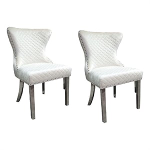 Pemberly Row Side Dining Chair 2Pc Rivet Trim Silver Stainless Steel in White
