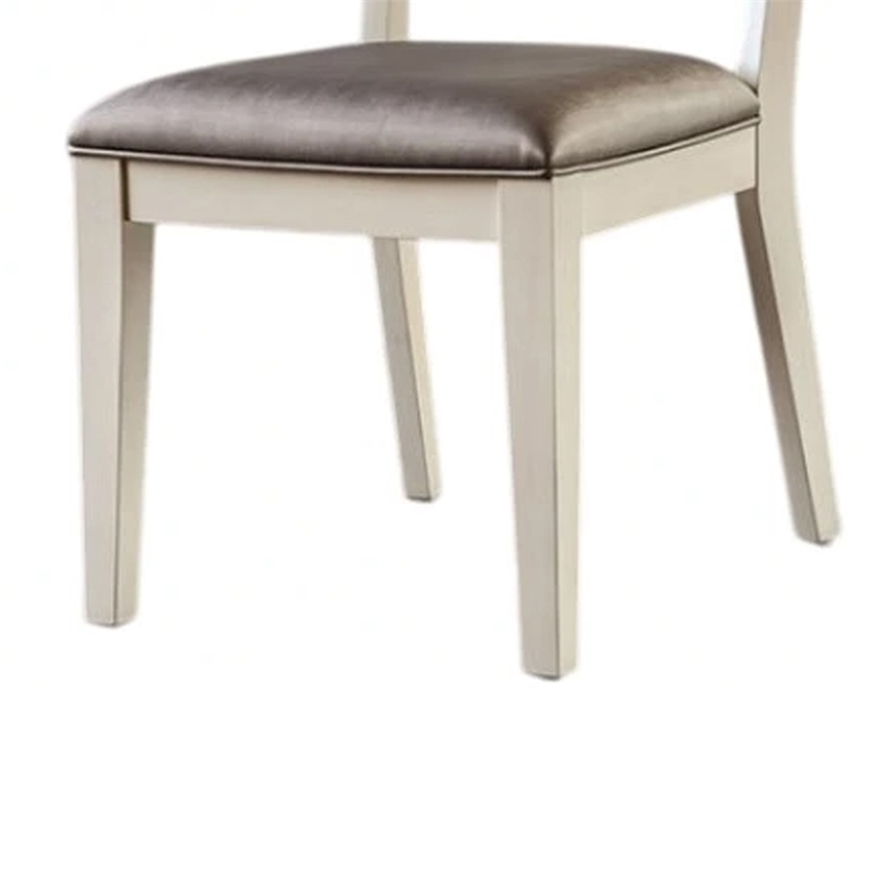 Pemberly Row Side Dining Chair Set of 2 Faceted Panel Back in White Wood & Gray