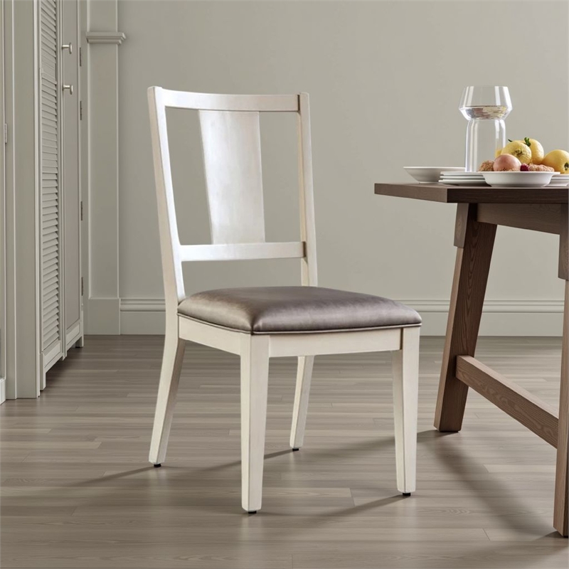 Pemberly Row Side Dining Chair Set of 2 Faceted Panel Back in White Wood & Gray