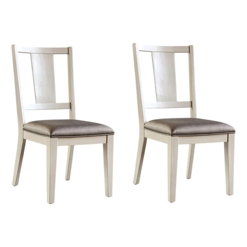 Pemberly Row Side Dining Chair Set of 2 Faceted Panel Back in White Wood & Gray