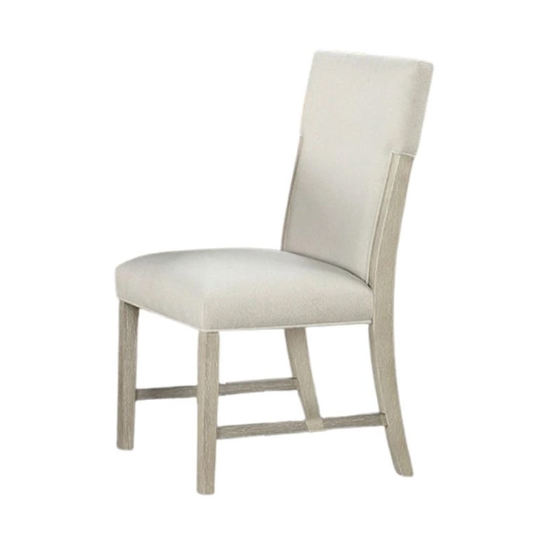 Pemberly Row Side Dining Chair Set of 2 Natural Brown Solid Wood in Soft White