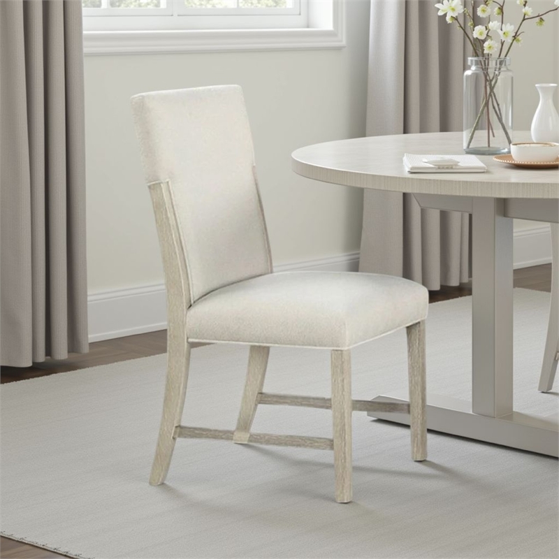 Pemberly Row Side Dining Chair Set of 2 Natural Brown Solid Wood in Soft White