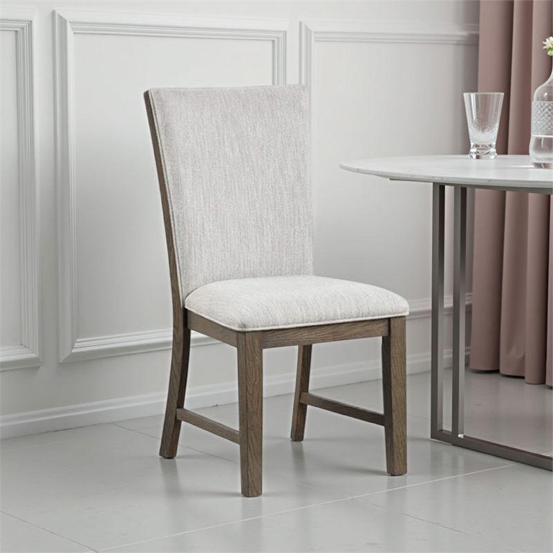 Pemberly Row Side Dining Chair Set of 2 in Oak Brown Wood with Gray Fabric Foam