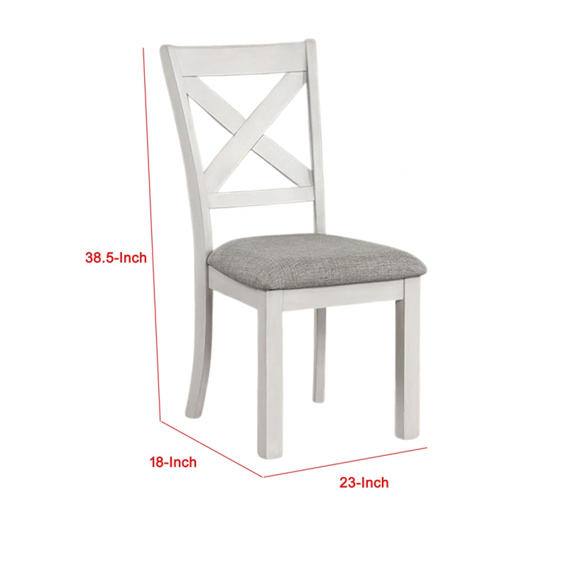 Pemberly Row Side Dining Chair Set of 2 Rustic White Rubberwood in Gray Fabric