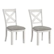 Pemberly Row Side Dining Chair Set of 2 Rustic White Rubberwood in Gray Fabric