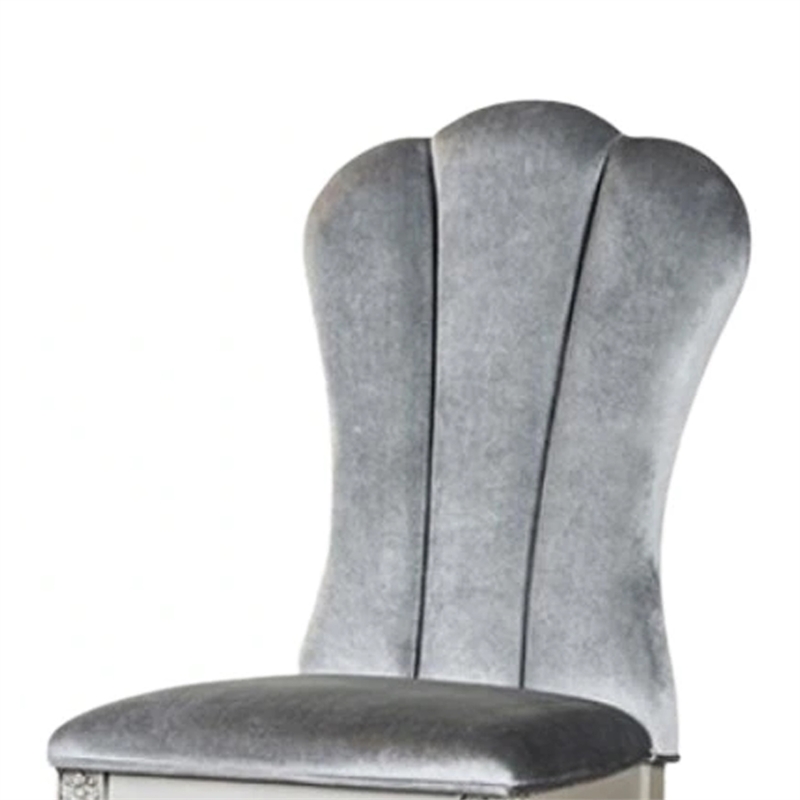 Pemberly Row Side Dining Chair Set of 2 in Silver Wood with Gray Fabric Seats