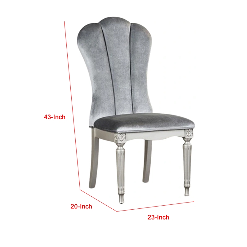 Pemberly Row Side Dining Chair Set of 2 in Silver Wood with Gray Fabric Seats