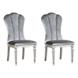Pemberly Row Side Dining Chair Set of 2 in Silver Wood with Gray Fabric Seats