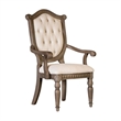 Pemberly Row Dining Armchair Set of 2 in Weathered Oak Wood Tufted Beige Fabric