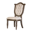 Pemberly Row Side Dining Chair Set of 2 in Weathered Oak Wood Tufted Beige