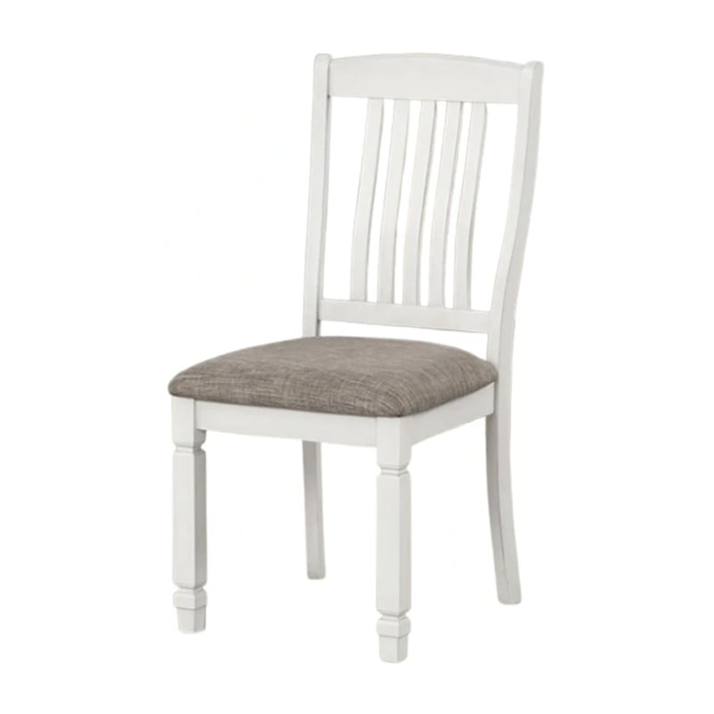 Pemberly Row Side Dining Chair Set of 2 Rustic White Wood Slat Back in Gray