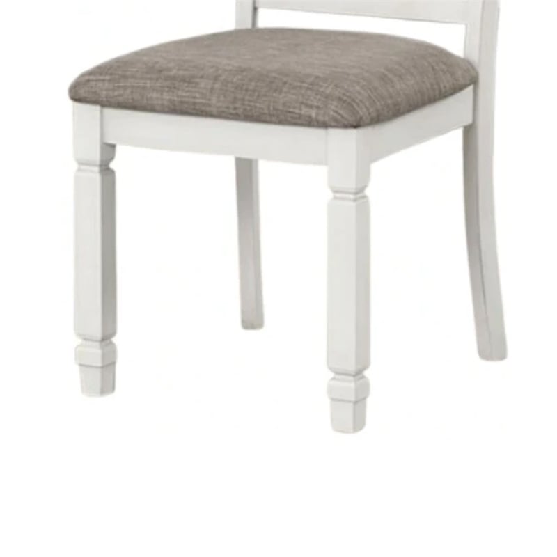 Pemberly Row Side Dining Chair Set of 2 Rustic White Wood Slat Back in Gray