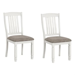 Pemberly Row Side Dining Chair Set of 2 Rustic White Wood Slat Back in Gray