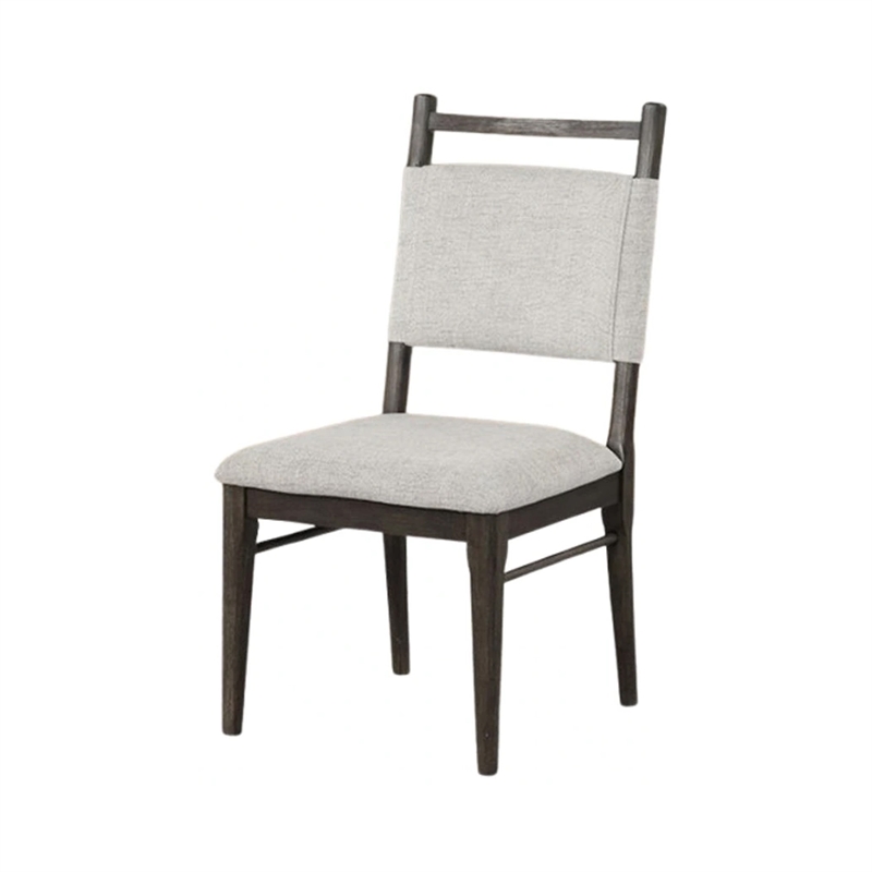 Pemberly Row Side Dining Chair Set of 2 Dark Walnut Brown Wood in Light Gray