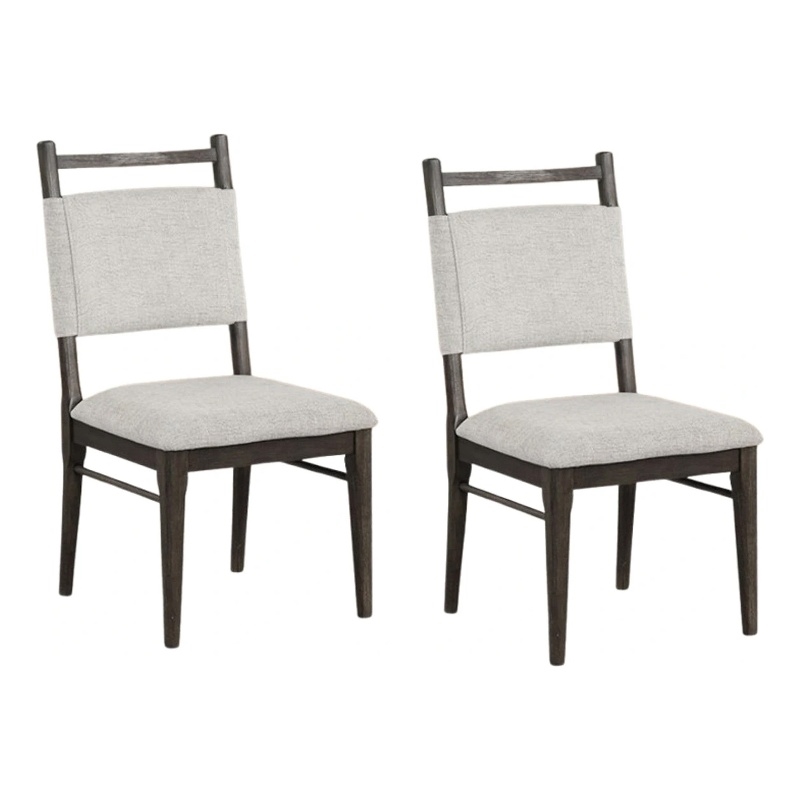 Pemberly Row Side Dining Chair Set of 2 Dark Walnut Brown Wood in Light Gray