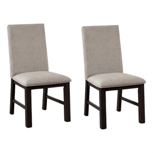 Pemberly Row Side Dining Chair Set of 2 in Black Wood w/ Pleated Gray Polyester