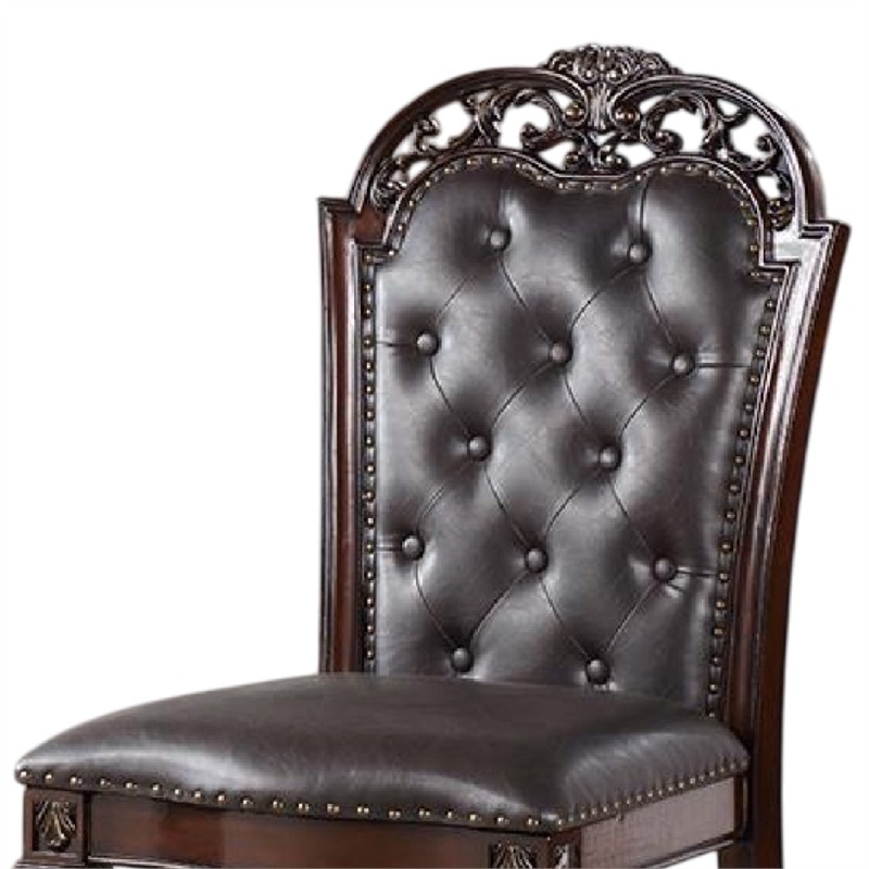 Pemberly Row Side Dining Chair Set of 2 Rivet Trim in Brown Tufted Faux Leather