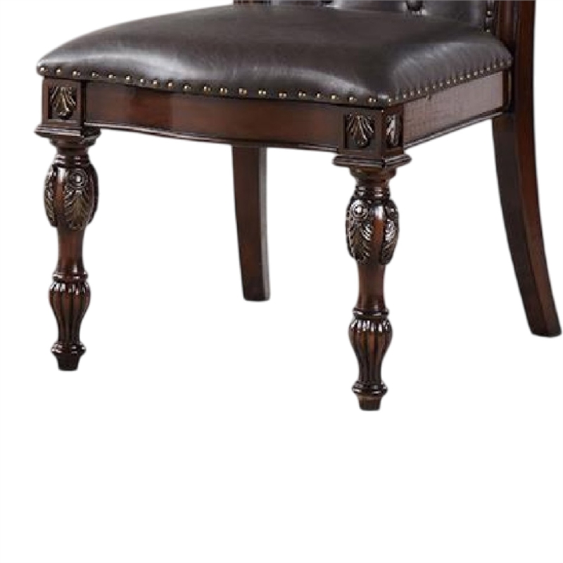 Pemberly Row Side Dining Chair Set of 2 Rivet Trim in Brown Tufted Faux Leather