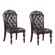 Pemberly Row Side Dining Chair Set of 2 Rivet Trim in Brown Tufted Faux Leather