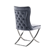 Pemberly Row Side Dining Chair Set of 2 Chrome Metal Gray Button Tufted Velvet