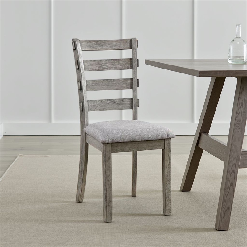 Pemberly Row Side Dining Chair Set of 2 Ladder Backrest Solid Wood in Gray