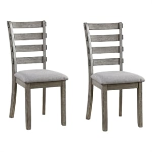 Pemberly Row Side Dining Chair Set of 2 Ladder Backrest Solid Wood in Gray