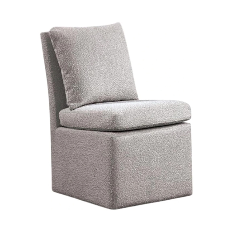 Pemberly Row Side Dining Chair with Caster Wheels in Light Gray Boucle Chenille