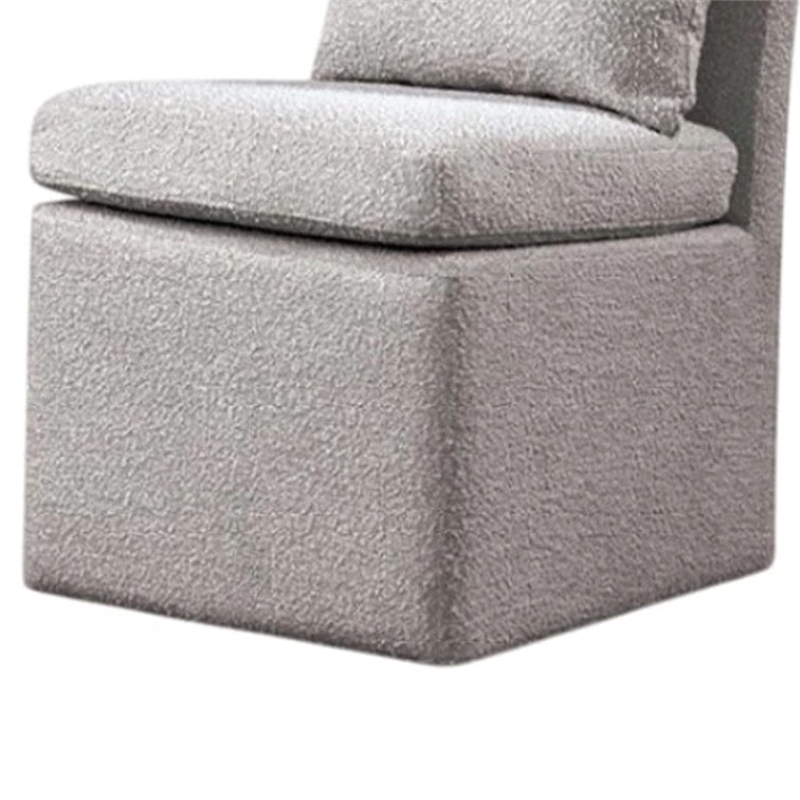 Pemberly Row Side Dining Chair with Caster Wheels in Light Gray Boucle Chenille