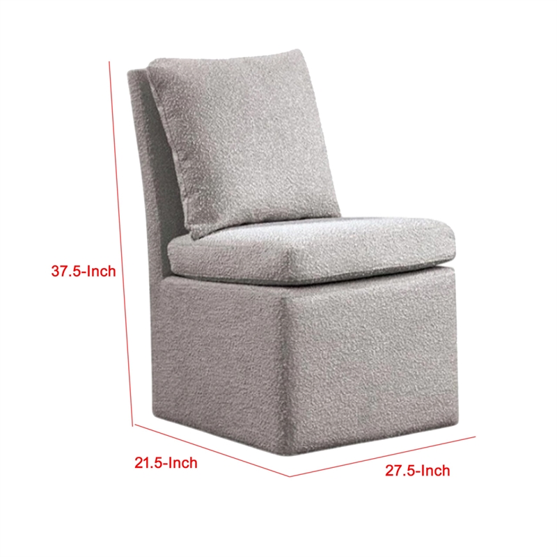 Pemberly Row Side Dining Chair with Caster Wheels in Light Gray Boucle Chenille