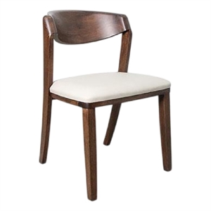 Pemberly Row Dining Side Chair Set of 2 Ivory Fabric Seat in Brown Solid Wood