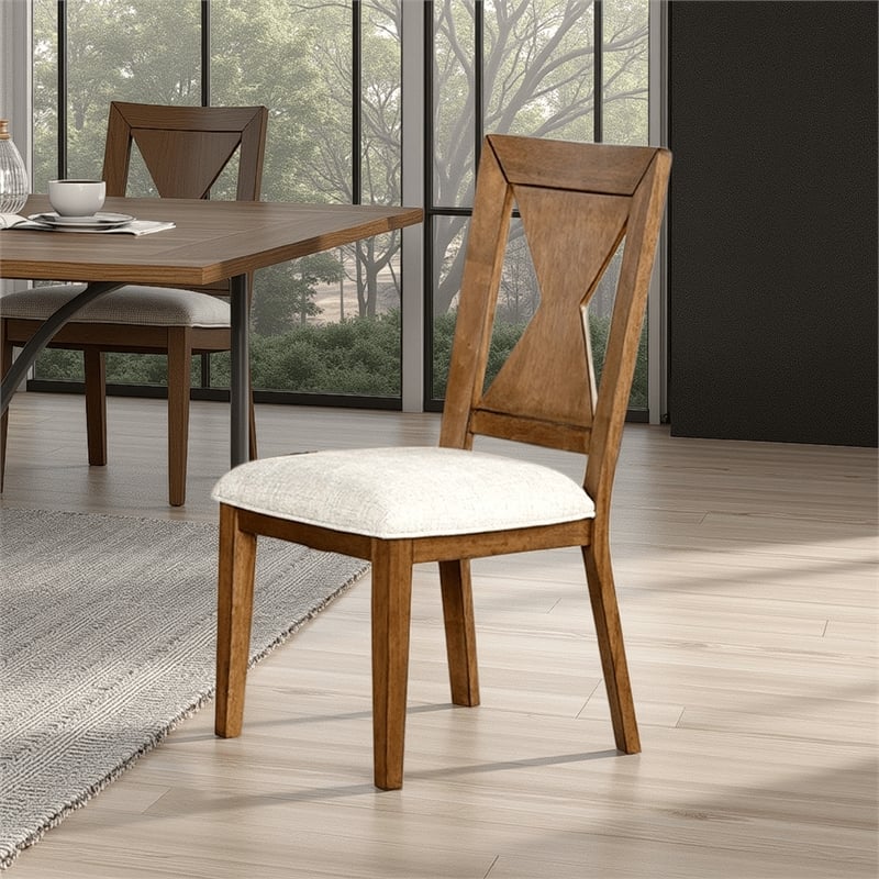 Pemberly Row Dining Side Chair Set of 2 Hourglass Back in Rustic Oak Brown Wood