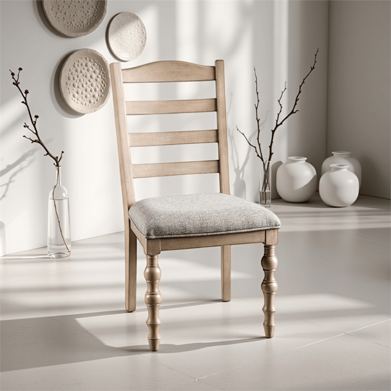 Pemberly Row Dining Side Chair Set of 2 Turned Legs in Light Brown Solid Wood