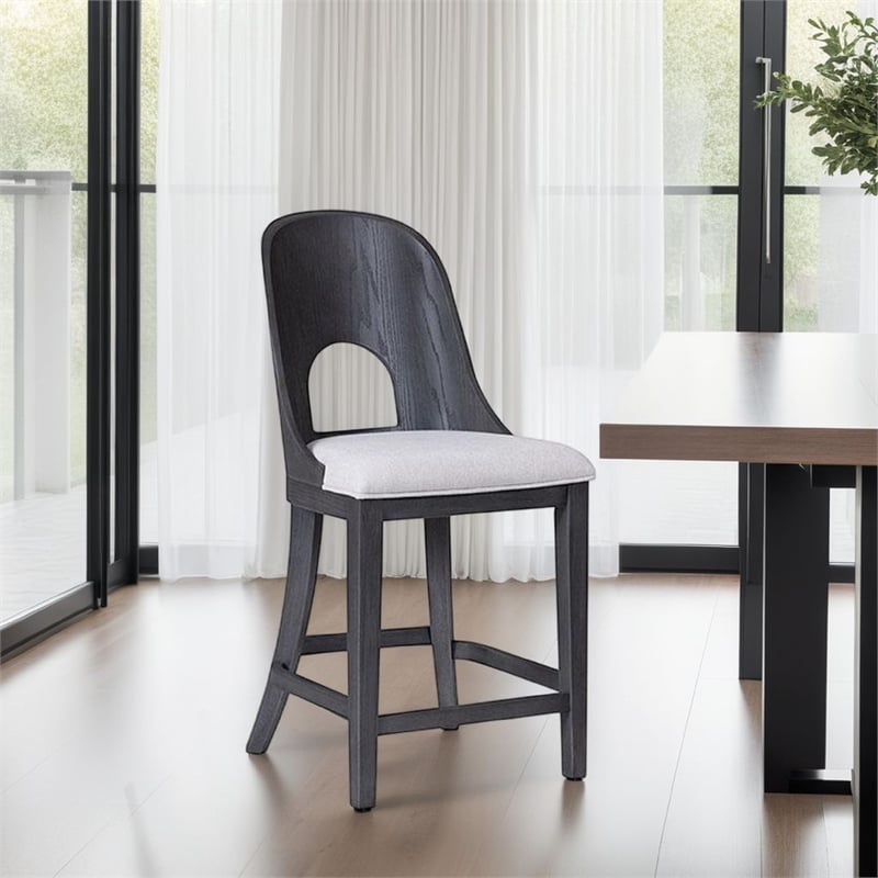 Pemberly Row Counter Height Chair Set of 2 Curved Cut Out Back in Ash Gray Wood