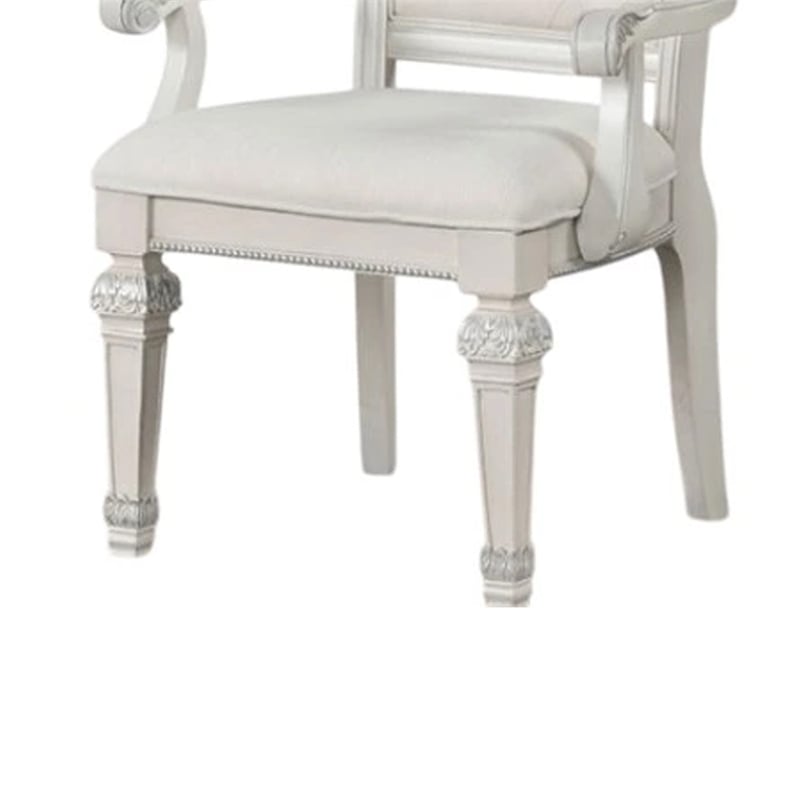 Pemberly Row Dining Armchair Set of 2 Solid Wood Ivory Button Tufted Fabric