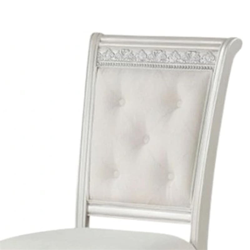 Pemberly Row Dining Side Chair Set of 2 Solid Wood Ivory Button Tufted Fabric