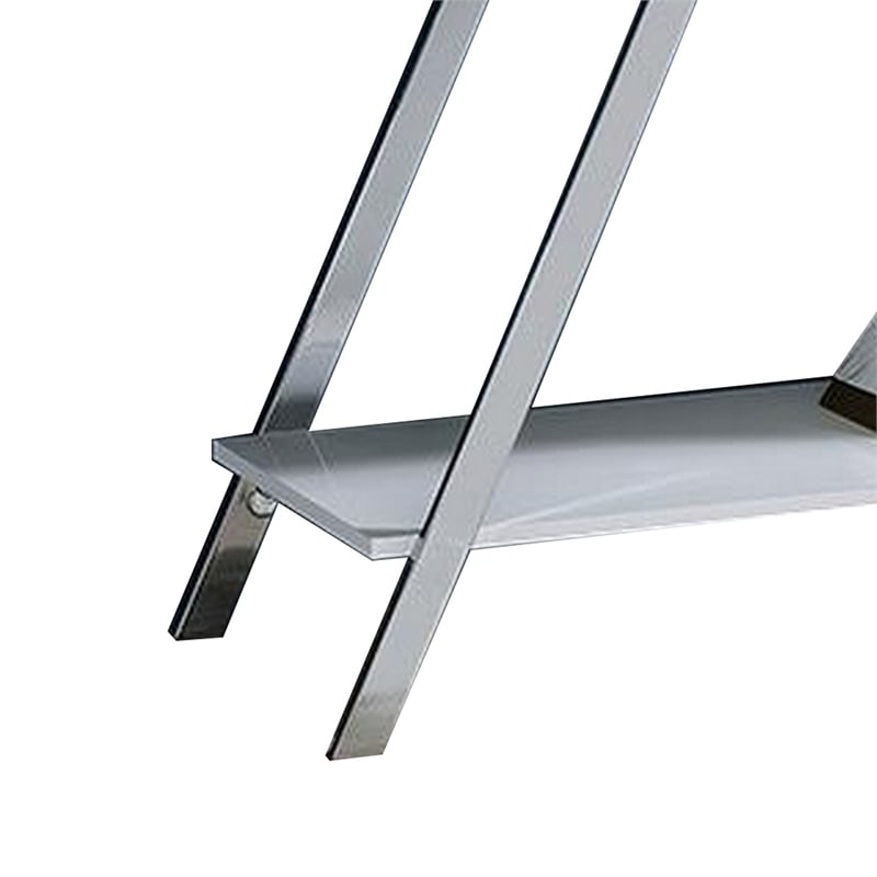 Pemberly Row 48 Inch Sofa Table Open Shelf Chrome Frame in High Gloss White